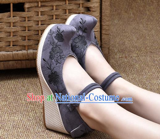 Chinese Shoes Wedding Shoes Traditional Embroidered Shoes Grey High Heeled Shoes for Women