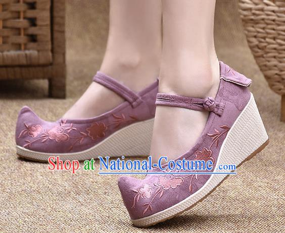 Chinese Shoes Wedding Shoes Traditional Embroidered Shoes Purple High Heeled Shoes for Women