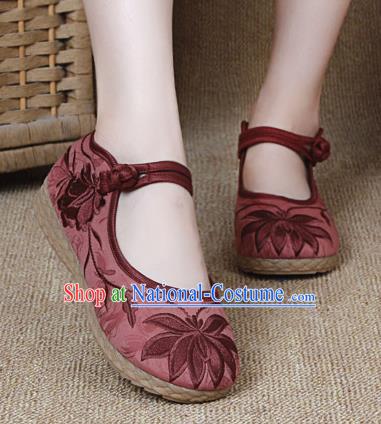 Chinese Shoes Wedding Shoes Traditional Embroidered Shoes Embroidery Lotus Red Hanfu Shoes for Women