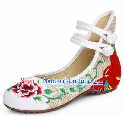 Chinese Shoes Wedding Shoes Traditional Embroidered Shoes Embroidery Peony White Hanfu Shoes for Women