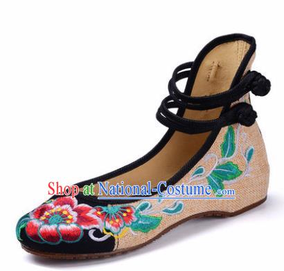 Chinese Shoes Wedding Black Shoes Traditional Embroidered Shoes Embroidery Peony Hanfu Shoes for Women