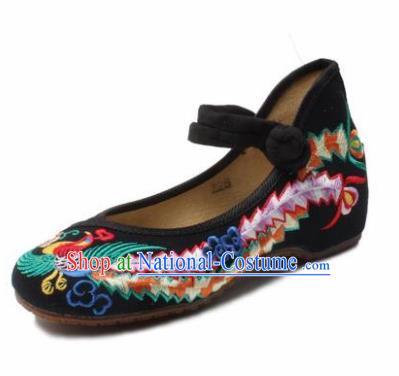 Chinese Shoes Wedding Shoes Traditional Black Embroidered Shoes Embroidery Phoenix Hanfu Shoes for Women