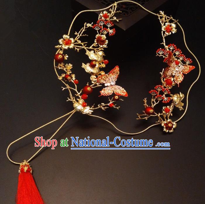 Chinese Traditional Wedding Accessories Classical Bride Crystal Butterfly Palace Fan for Women