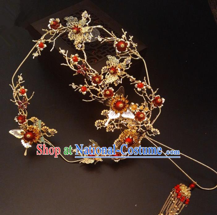 Chinese Traditional Wedding Accessories Classical Bride Golden Butterfly Palace Fan for Women