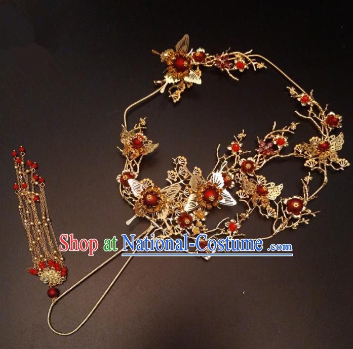 Chinese Traditional Wedding Accessories Classical Bride Golden Butterfly Palace Fan for Women