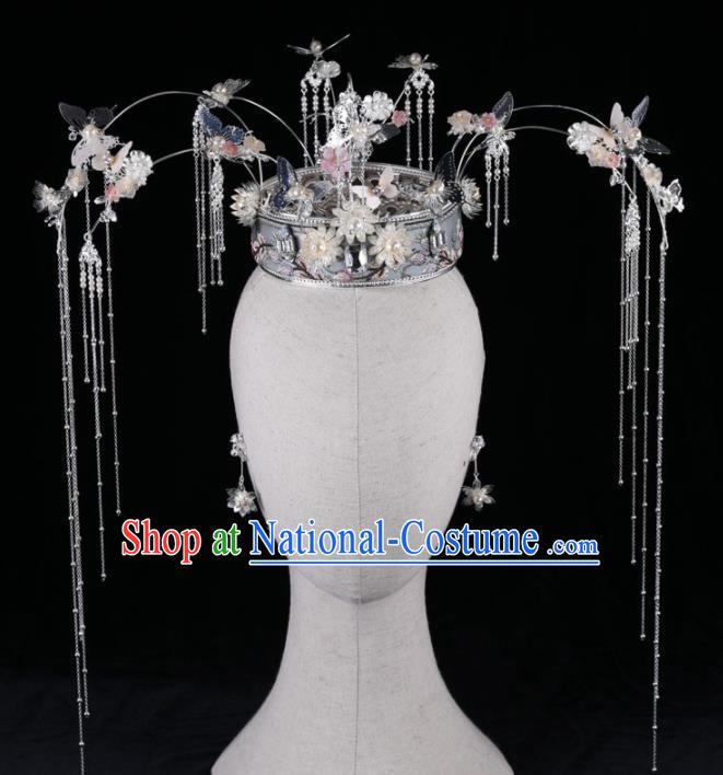 Top Chinese Traditional Wedding Hair Accessories Ancient Palace Tassel Phoenix Coronet Hairpins Headdress for Women