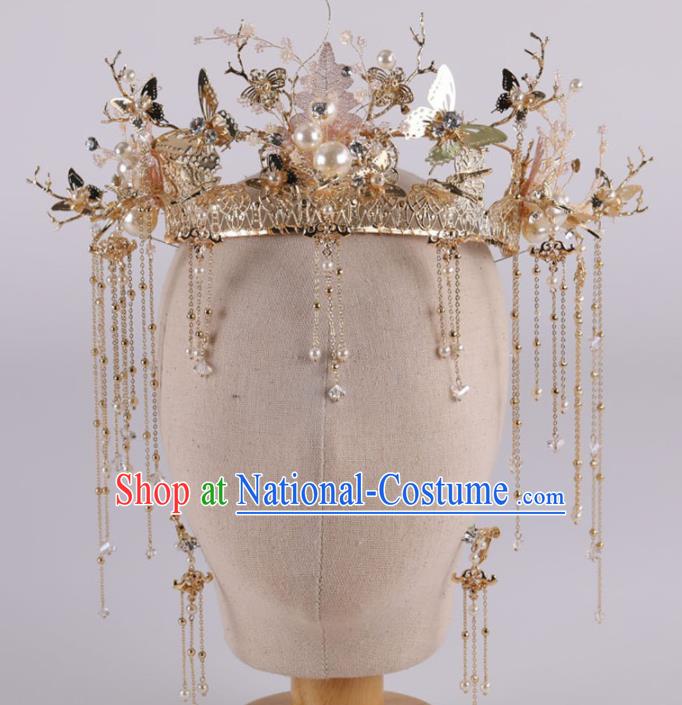 Top Chinese Traditional Wedding Hair Accessories Ancient Palace Phoenix Coronet Hairpins Complete Set for Women