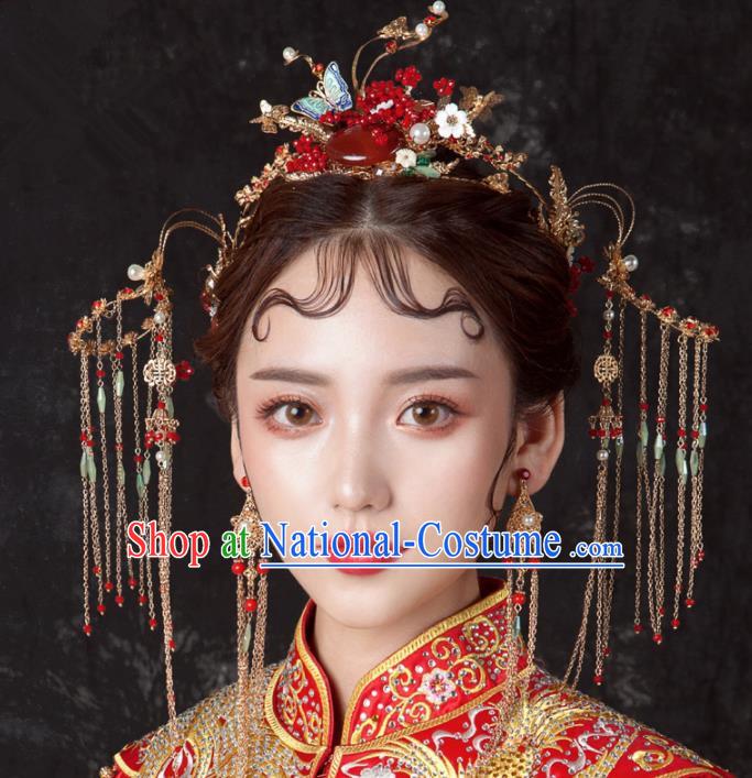 Top Chinese Traditional Wedding Hair Accessories Ancient Tassel Phoenix Coronet Hairpins Complete Set for Women