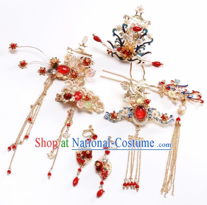 Top Chinese Traditional Hair Accessories Ancient Classical Palace Blueing Phoenix Hairpins Complete Set for Women