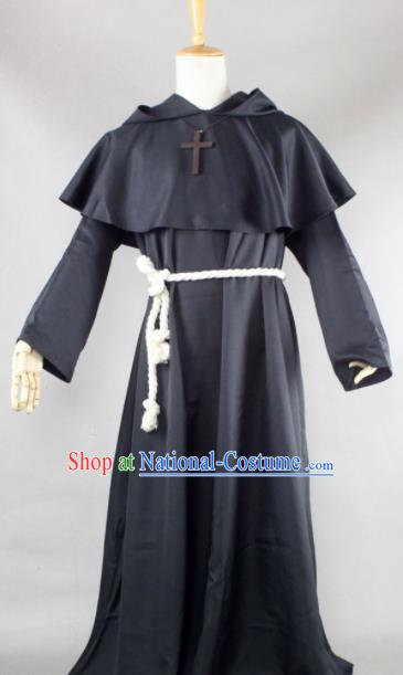 Top Grade Halloween Priest Costumes Fancy Ball Cosplay Pastor Black Clothing for Men