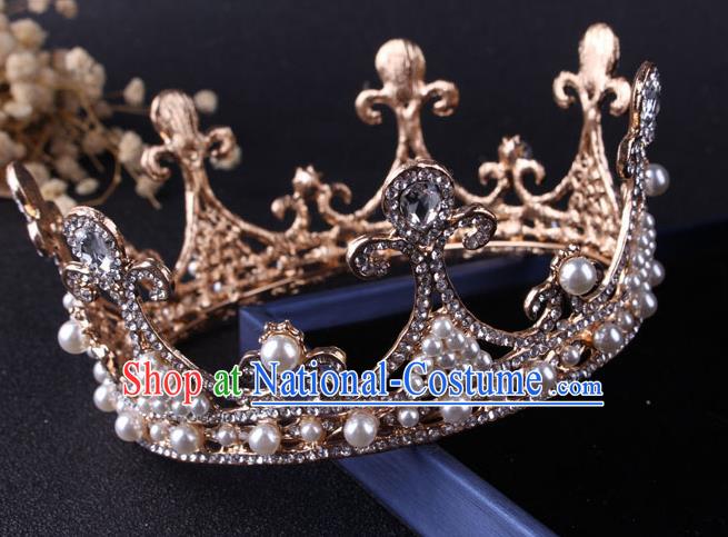 Top Grade Gothic Hair Accessories Crystal Pearls Round Royal Crown for Women