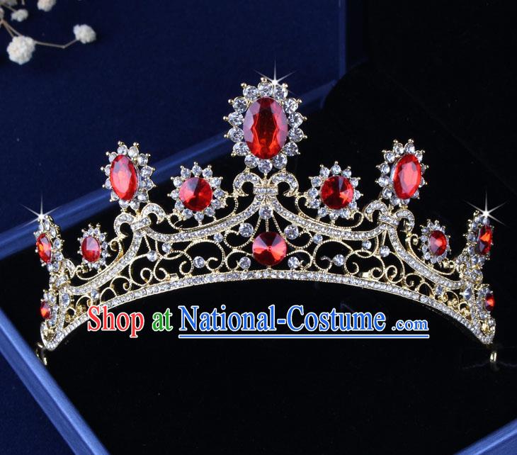 Top Grade Gothic Hair Accessories Princess Red Crystal Royal Crown for Women