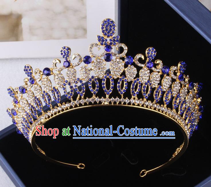 Top Grade Gothic Hair Accessories Catwalks Princess Blue Crystal Royal Crown for Women