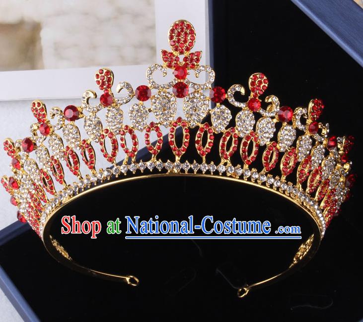 Top Grade Gothic Hair Accessories Catwalks Princess Red Crystal Royal Crown for Women