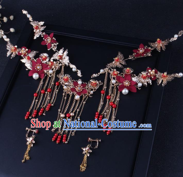 Top Chinese Traditional Hair Accessories Wedding Red Flowers Hair Claws Hairpins for Women