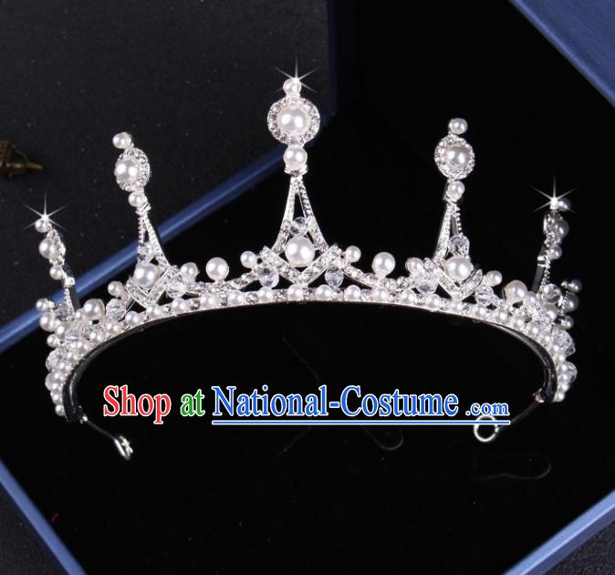 Top Grade Gothic Hair Accessories Catwalks Princess Pearls Royal Crown for Women