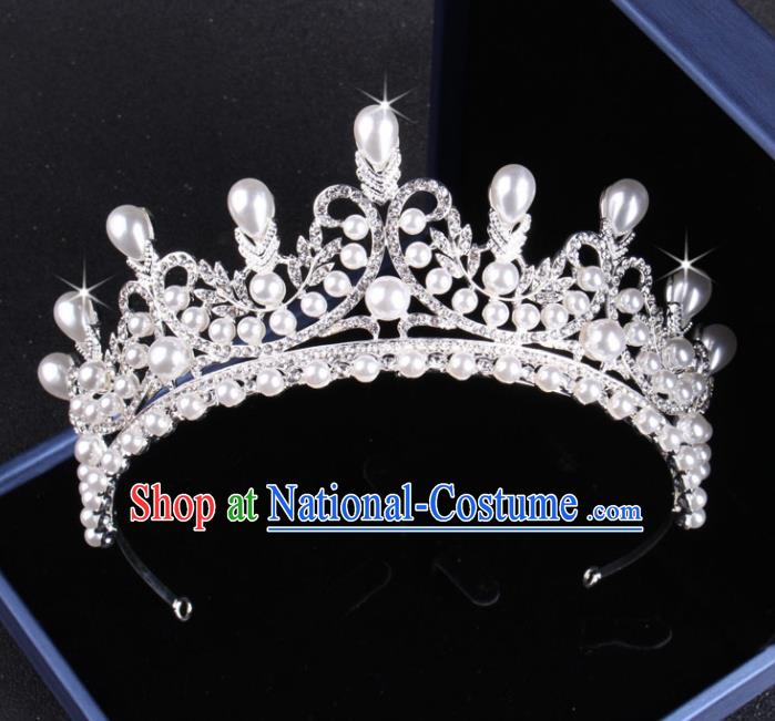 Top Grade Gothic Hair Accessories Catwalks Princess Pearls Crystal Royal Crown for Women