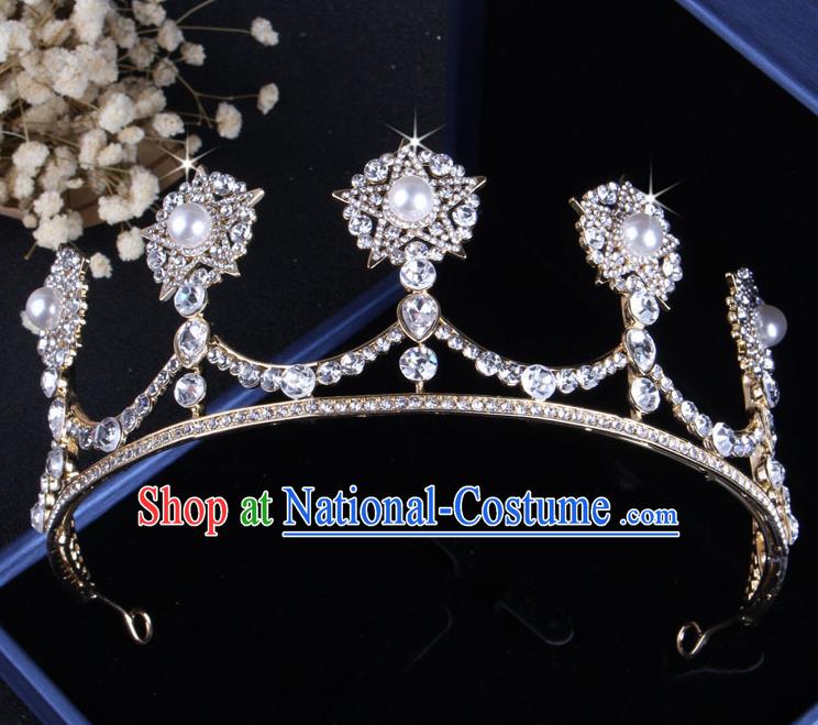 Top Grade Gothic Hair Accessories Catwalks Princess Pearls Zircon Royal Crown for Women