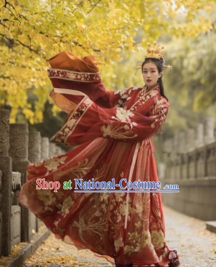 Chinese Ancient Drama Palace Lady Wedding Red Hanfu Dress Traditional Jin Dynasty Princess Replica Costumes for Women