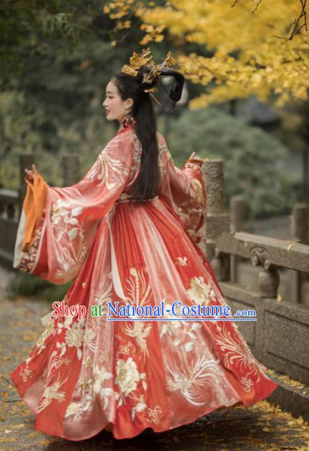 Chinese Ancient Drama Palace Lady Wedding Red Hanfu Dress Traditional Jin Dynasty Princess Replica Costumes for Women