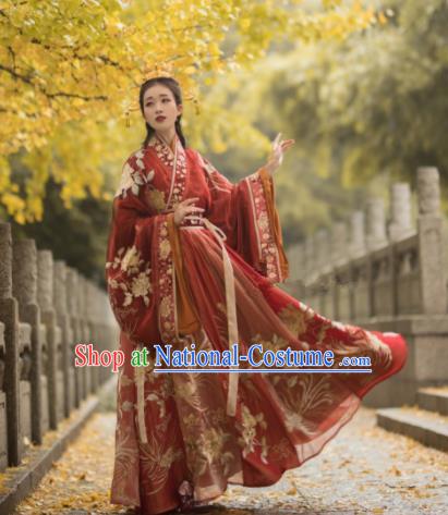 Chinese Ancient Drama Palace Lady Wedding Red Hanfu Dress Traditional Jin Dynasty Princess Replica Costumes for Women