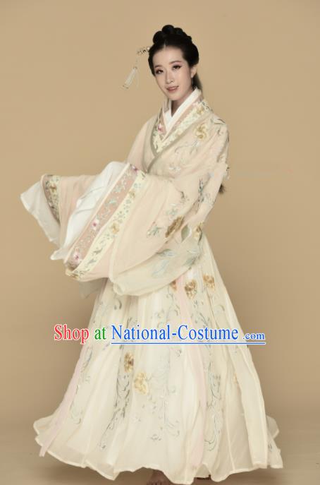 Chinese Ancient Princess Hanfu Dress Traditional Jin Dynasty Palace Lady Embroidered Replica Costumes for Women