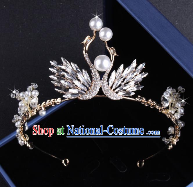 Top Grade Baroque Hair Accessories Catwalks Princess Crystal Swan Pearls Royal Crown for Women