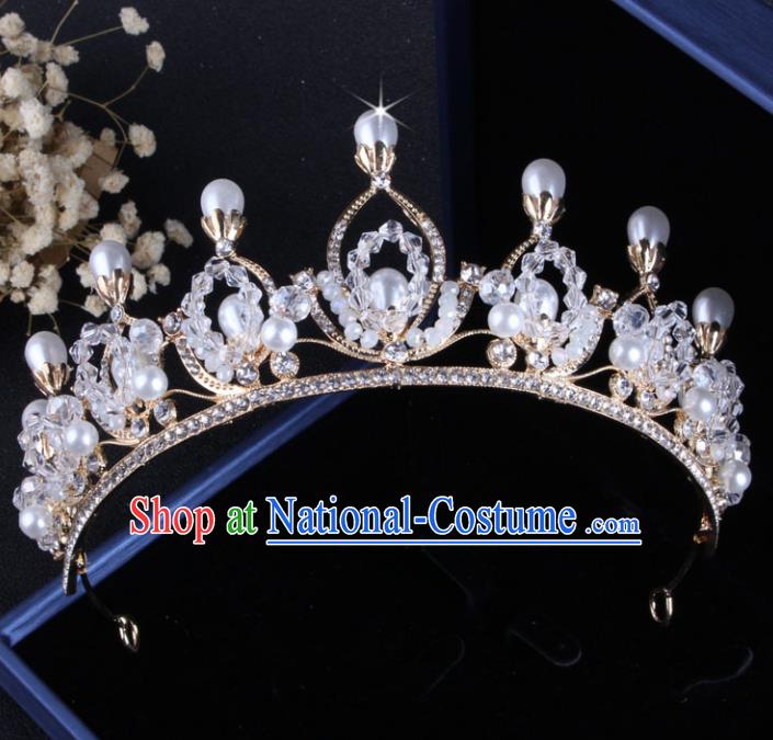 Top Grade Baroque Hair Accessories Catwalks Princess Crystal Pearls Royal Crown for Women