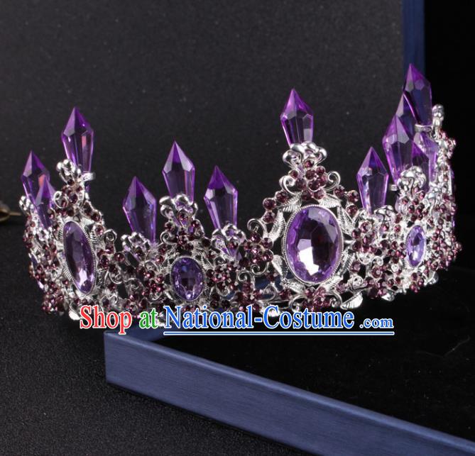 Top Grade Baroque Hair Accessories Catwalks Princess Purple Crystal Royal Crown for Women