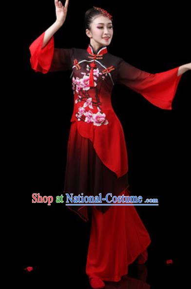 Chinese Traditional Classical Dance Costumes Fan Dance Group Dance Umbrella Dance Red Dress for Women