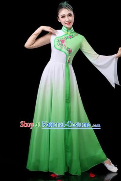 Chinese Traditional Classical Dance Costumes Group Dance Umbrella Dance Green Dress for Women