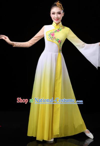 Chinese Traditional Classical Dance Costumes Group Dance Umbrella Dance Yellow Dress for Women