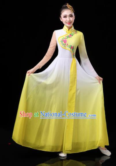 Chinese Traditional Classical Dance Costumes Group Dance Umbrella Dance Yellow Dress for Women