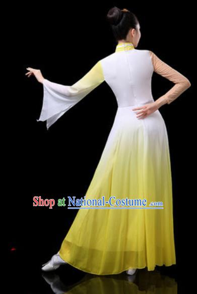 Chinese Traditional Classical Dance Costumes Group Dance Umbrella Dance Yellow Dress for Women