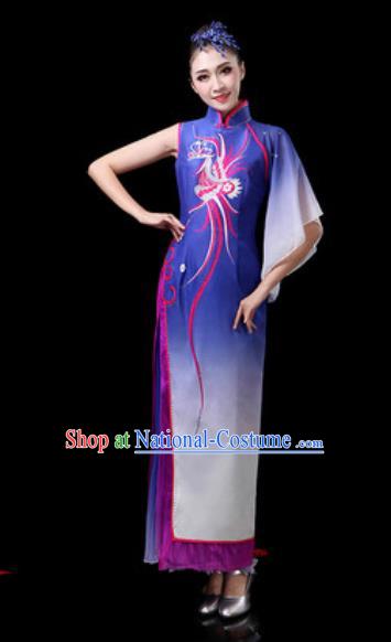 Chinese Traditional Classical Dance Costumes Umbrella Dance Royalblue Dress for Women