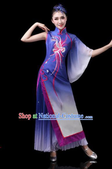 Chinese Traditional Classical Dance Costumes Umbrella Dance Royalblue Dress for Women