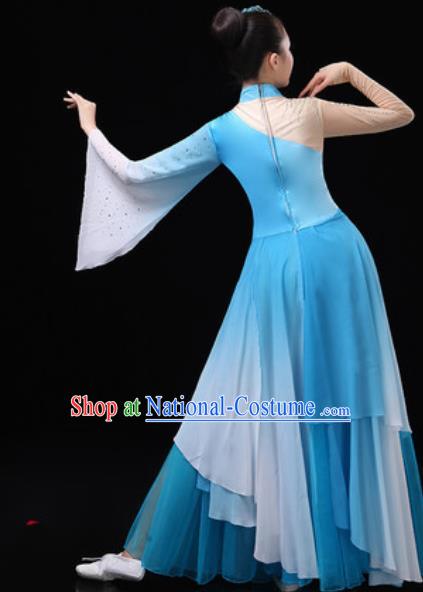 Chinese Traditional Classical Dance Costumes Umbrella Dance Group Dance Blue Dress for Women