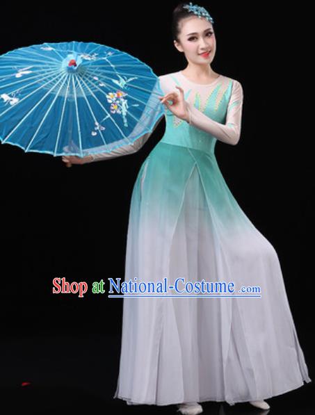 Chinese Traditional Classical Dance Costumes Umbrella Dance Group Dance Green Dress for Women