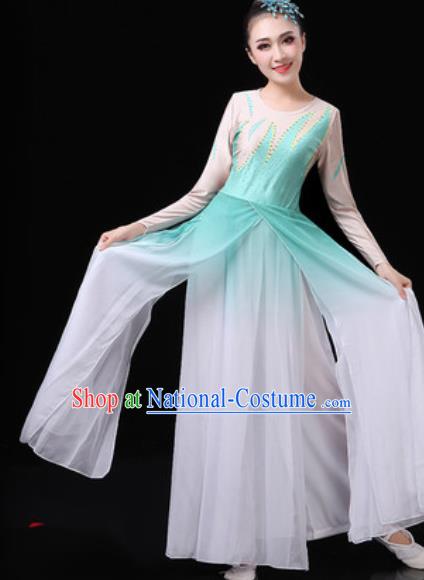 Chinese Traditional Classical Dance Costumes Umbrella Dance Group Dance Green Dress for Women