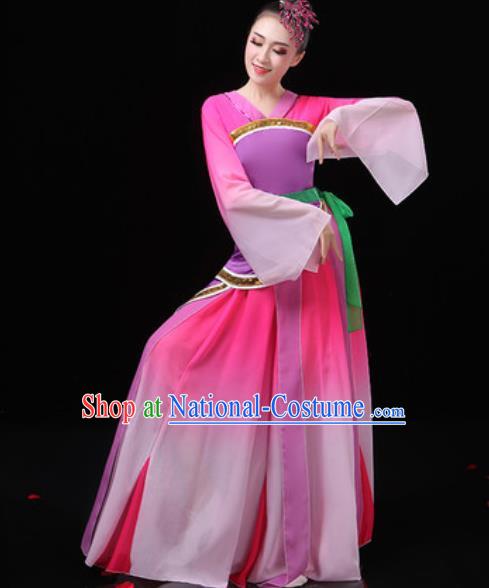 Chinese Traditional Classical Dance Costumes Umbrella Dance Group Dance Rosy Dress for Women