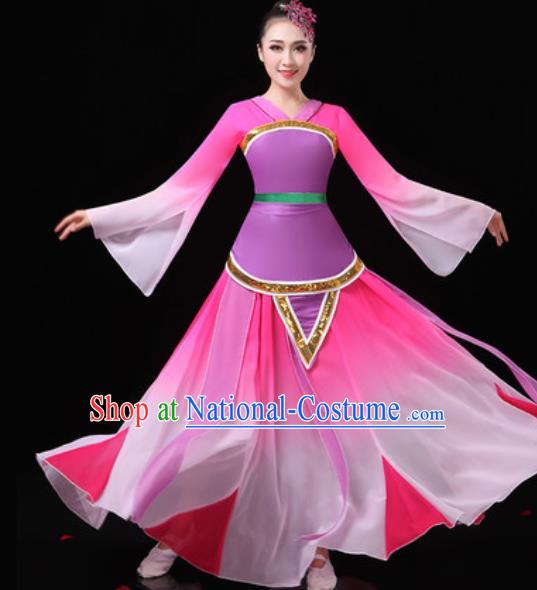 Chinese Traditional Classical Dance Costumes Umbrella Dance Group Dance Rosy Dress for Women