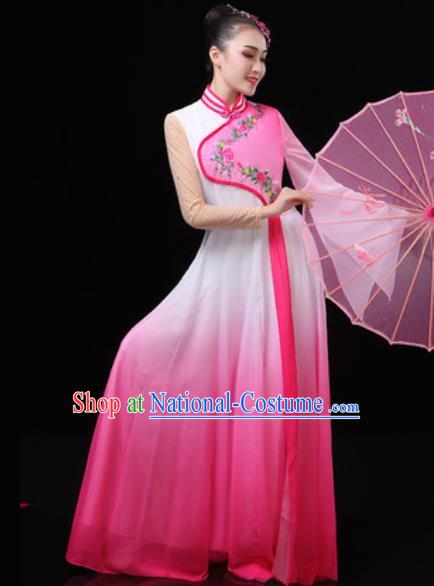 Chinese Traditional Classical Dance Costumes Umbrella Dance Group Dance Pink Dress for Women