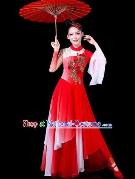 Chinese Traditional Classical Dance Costumes Umbrella Dance Group Dance Red Dress for Women