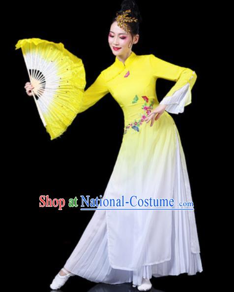 Chinese Traditional Classical Dance Costumes Umbrella Dance Group Dance Yellow Dress for Women