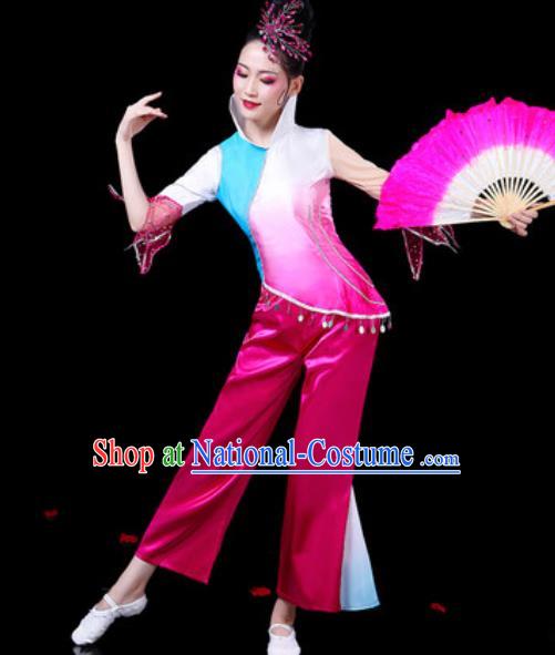 Chinese Traditional Folk Dance Costumes Fan Dance Yangko Group Dance Rosy Clothing for Women