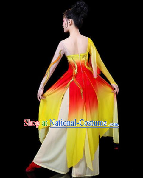 Chinese Classical Dance Costumes Traditional Umbrella Dance Group Dance Yellow Dress for Women