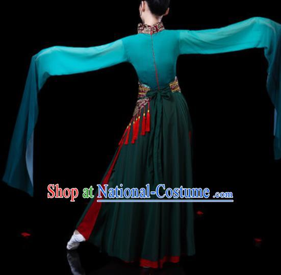 Chinese Classical Dance Costumes Traditional Umbrella Dance Group Dance Atrovirens Dress for Women