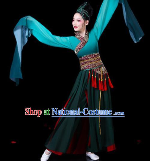 Chinese Classical Dance Costumes Traditional Umbrella Dance Group Dance Atrovirens Dress for Women