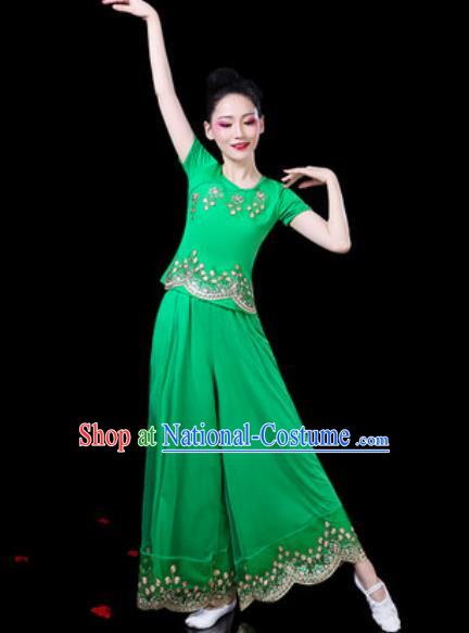 Chinese Traditional Folk Dance Costumes Fan Dance Yangko Group Dance Green Clothing for Women