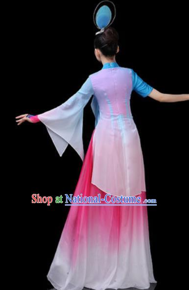 Chinese Traditional Classical Dance Costumes Fan Dance Group Dance Blue Dress for Women